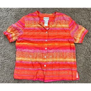 Vintage Napa Valley Grannycore Bright Floral Button Down Shirt Rayon Size M